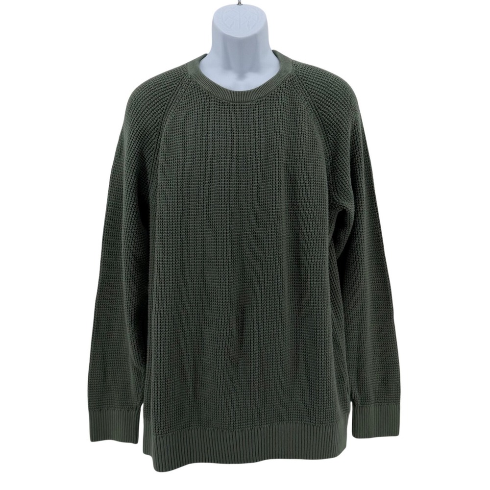 Gap 100% Cotton Waffle Knit Sweater Mens Large Olive Green Raglan Pullover